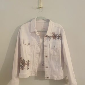 Vintage Y2K Light Blush Pink Floral Embroidered Denim Blazer Jacket